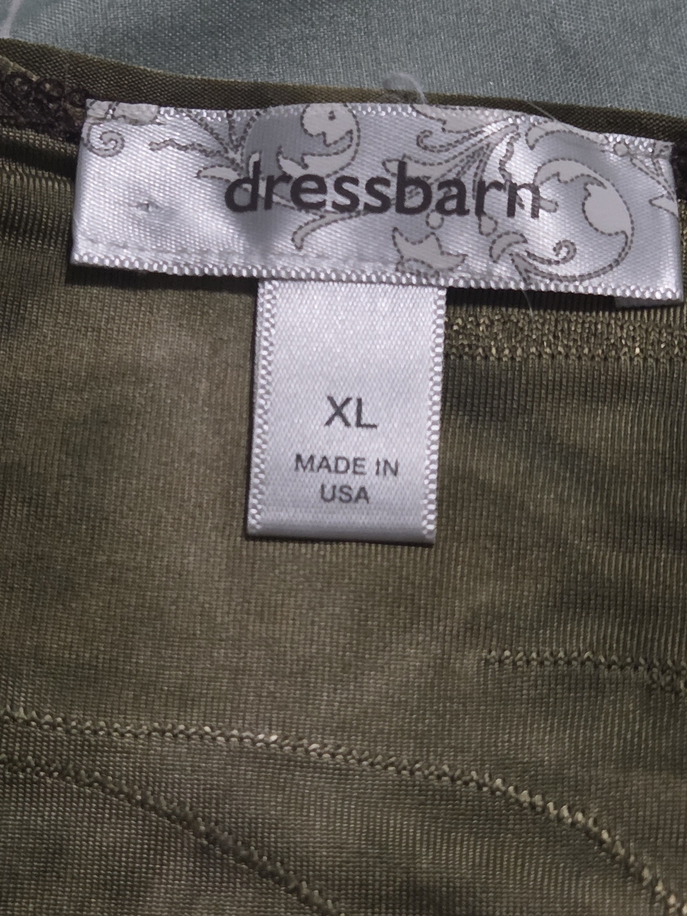 Dress Barn Olive Green/Coco Paisley Short Sleeve Tee with Rhinestones - Picture 6 of 9